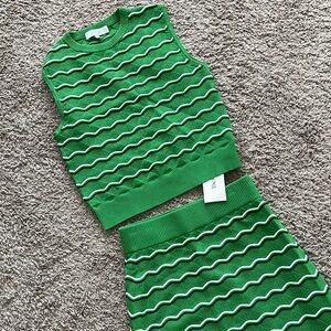 Pearl by Lela Rose Green Knit Matching Skirt Set